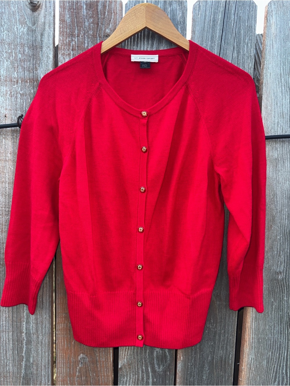 St. John Sport Knit Red Wool Blend Cardigan Size Small